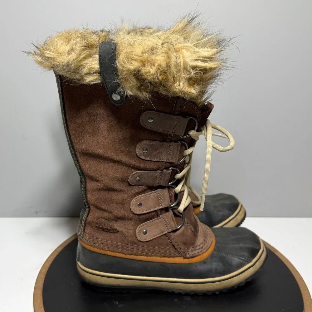 Sorel‎ Tofino Winter Boots Women Size 8 Waterproof Suede Brown Black Faux Fur